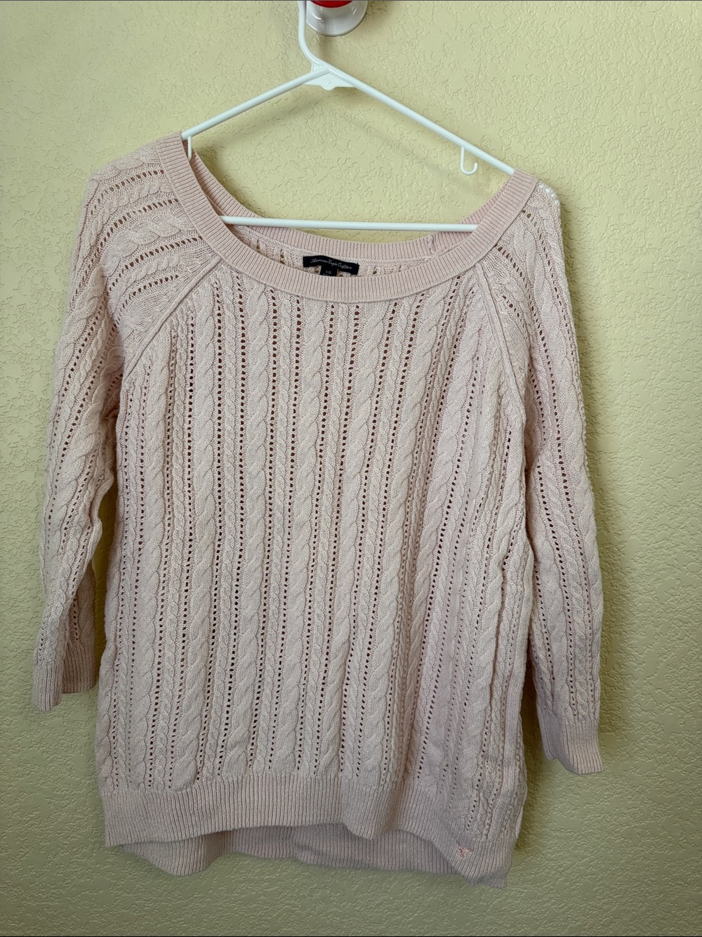 American Eagle Outfitters Light Pink Open-Knit Scoop Neck Sweater